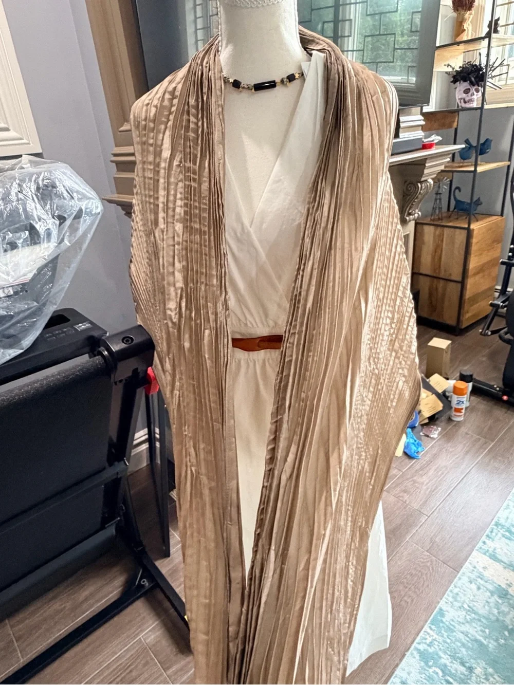 Eileen Fisher Whisper Pleated Silk Scarf (Beige)